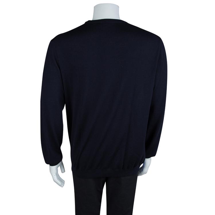 مملوكة مسبقًا Kenzo Navy Blue Colorblock Crew Neck Sweater XXL