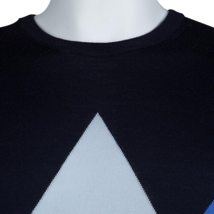 مملوكة مسبقًا Kenzo Navy Blue Colorblock Crew Neck Sweater XXL