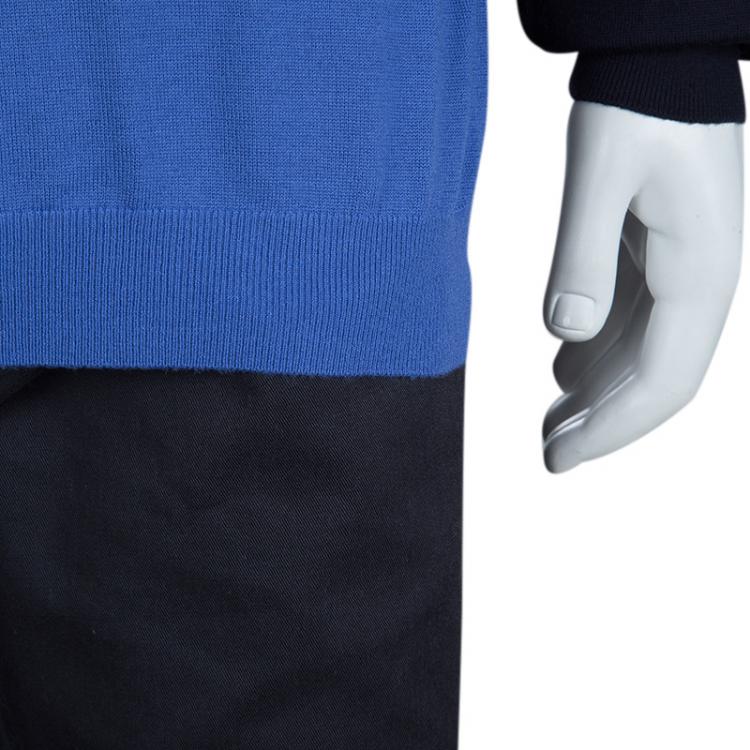 مملوكة مسبقًا Kenzo Navy Blue Colorblock Crew Neck Sweater XXL