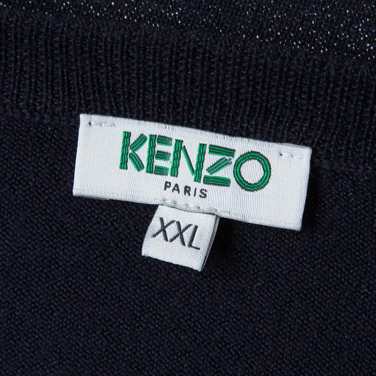 مملوكة مسبقًا Kenzo Navy Blue Colorblock Crew Neck Sweater XXL