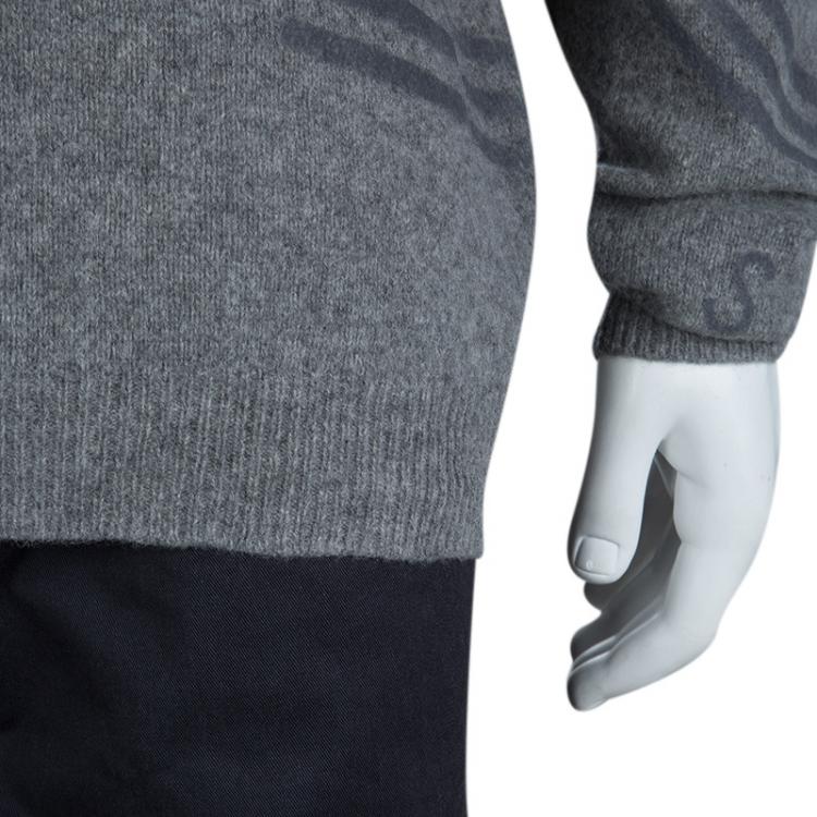 Pre Owned Kenzo Grey Wool Flock Printed Sweater XXL 