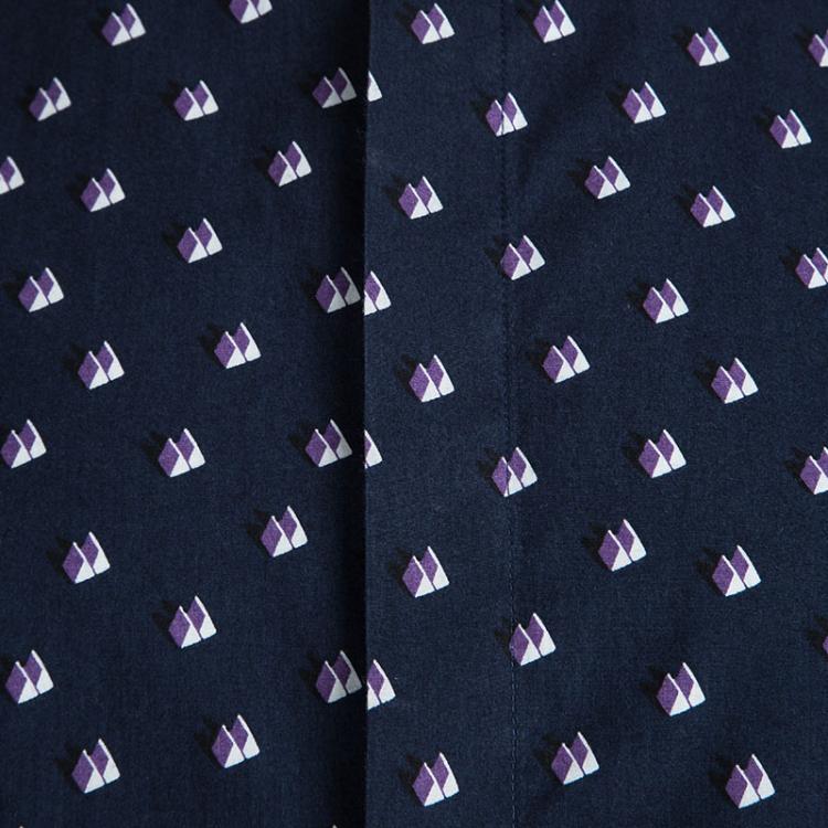 Pre Owned Kenzo Navy Blue Contrast Collar Printed Button Down Shirt XL