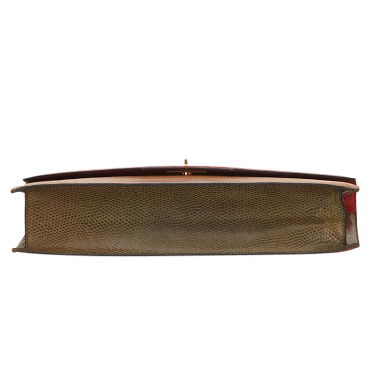 Pre Owned Lancel Bi Color Lizard Embossed Leather Attache Briefcase