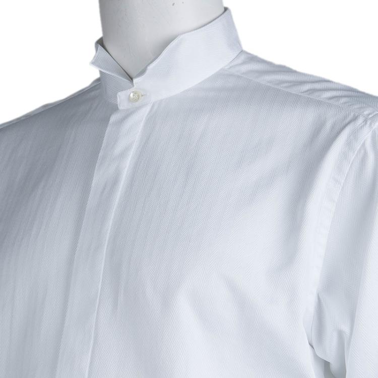 Pre Owned Lanvin White Herringbone Cotton Long Sleeve Button Front Shirt L