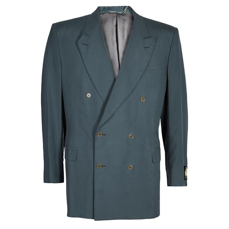Pre Owned Lanvin Men's Gray Silk Double Breasted Suit XL