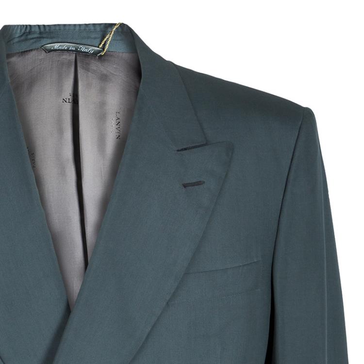 Pre Owned Lanvin Men's Gray Silk Double Breasted Suit XL