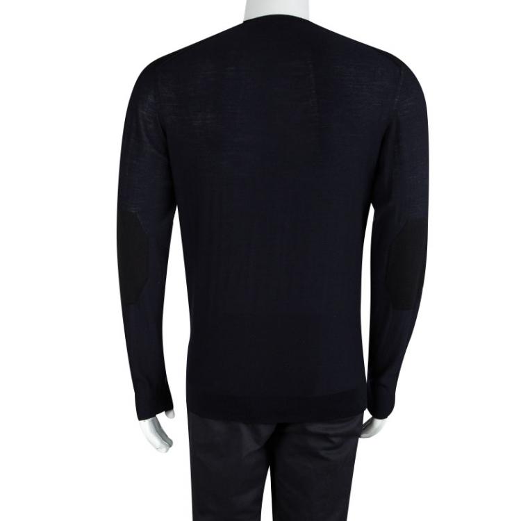 Pre Owned Lanvin Navy Blue Merinos Wool V-Neck Sweater L