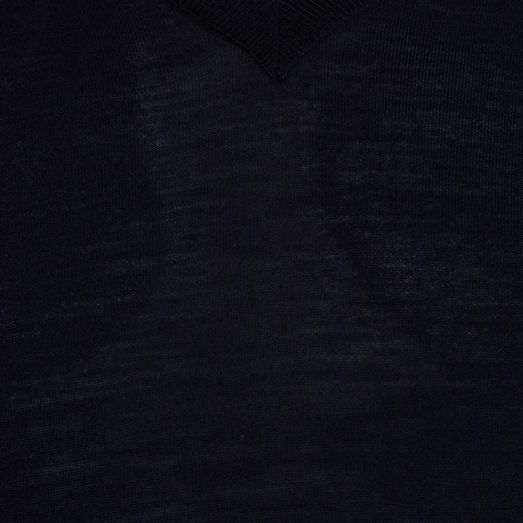 Pre Owned Lanvin Navy Blue Merinos Wool V-Neck Sweater L