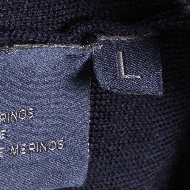 Pre Owned Lanvin Navy Blue Merinos Wool V-Neck Sweater L