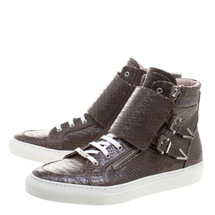 Pre Owned Le Silla Brown Python Embossed Leather High Top Sneakers Size 44