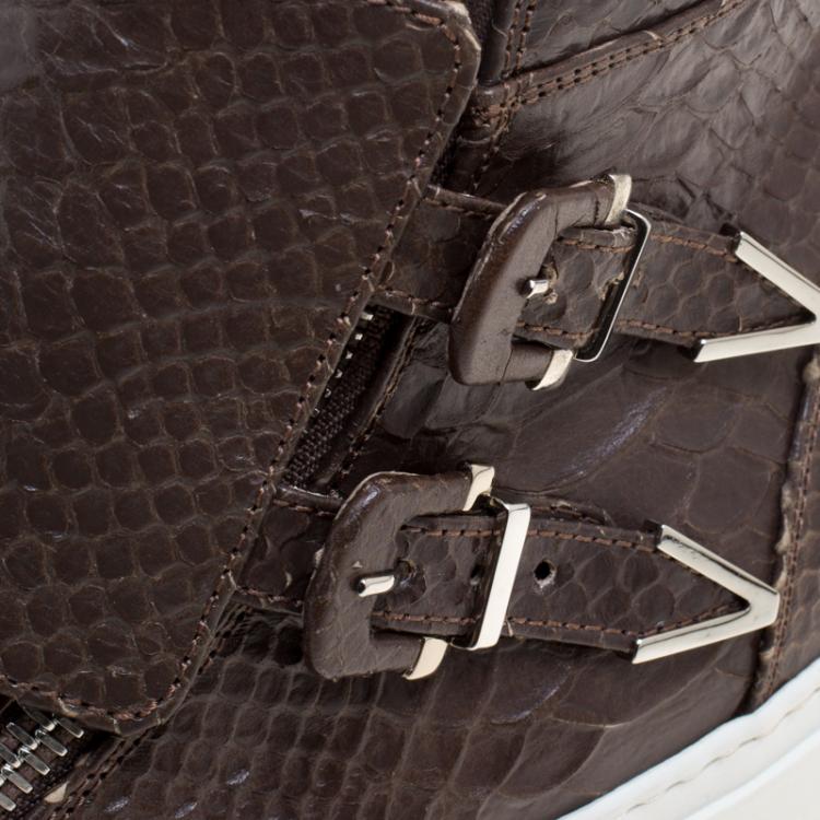 Pre Owned Le Silla Brown Python Embossed Leather High Top Sneakers Size 44