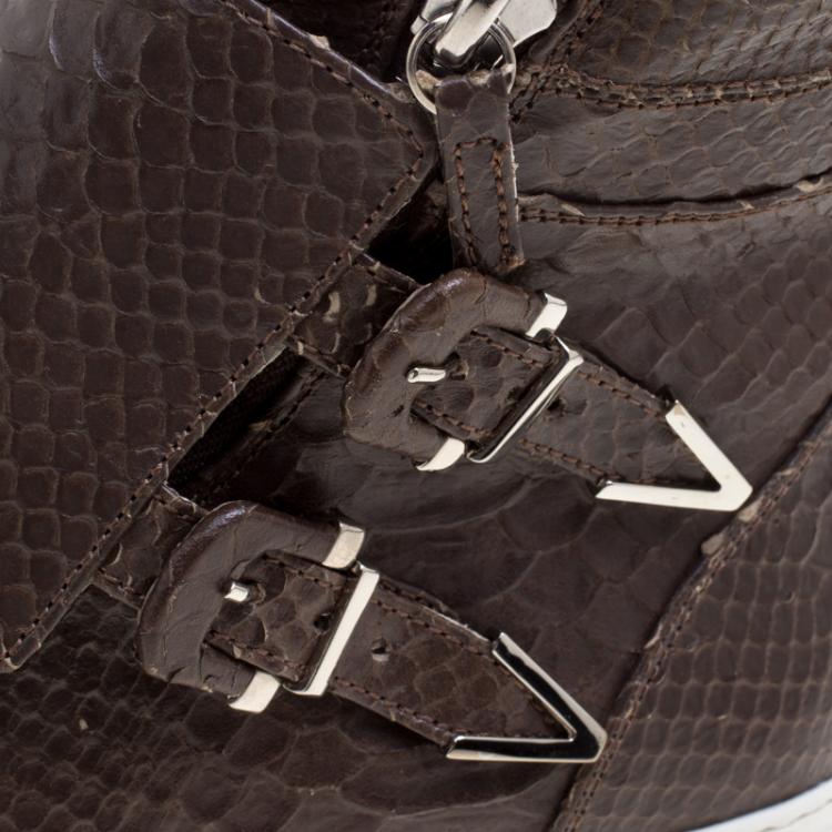 Pre Owned Le Silla Brown Python Embossed Leather High Top Sneakers Size 43
