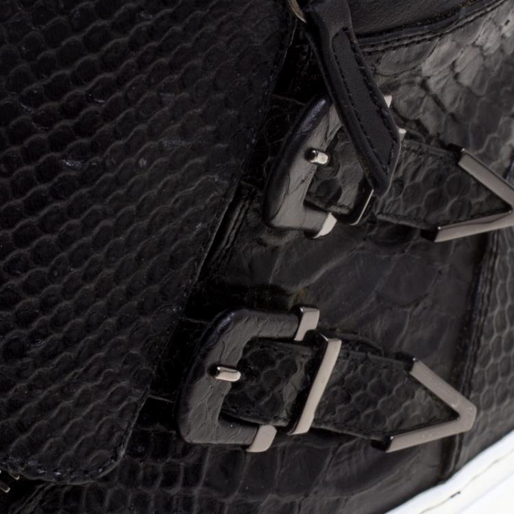 Pre Owned Le Silla Black Python Embossed Leather High Top Sneakers Size 41.5