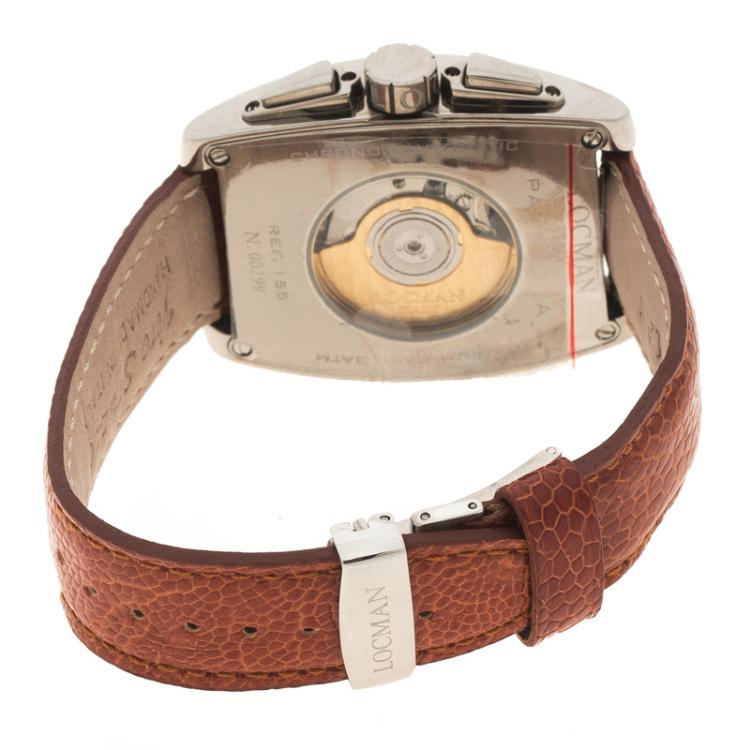 مملوكة مسبقًا Locman Cream Panorama N.00299 Ostrich Leather Men's Wristwatch 37MM