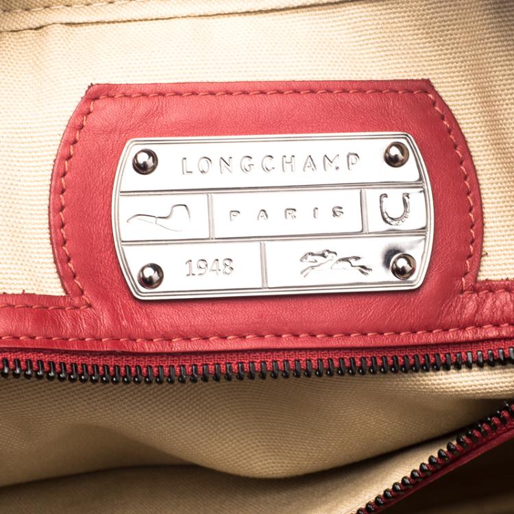 Pre Owned Longchamp Red Embossed Leather Travel Satchel