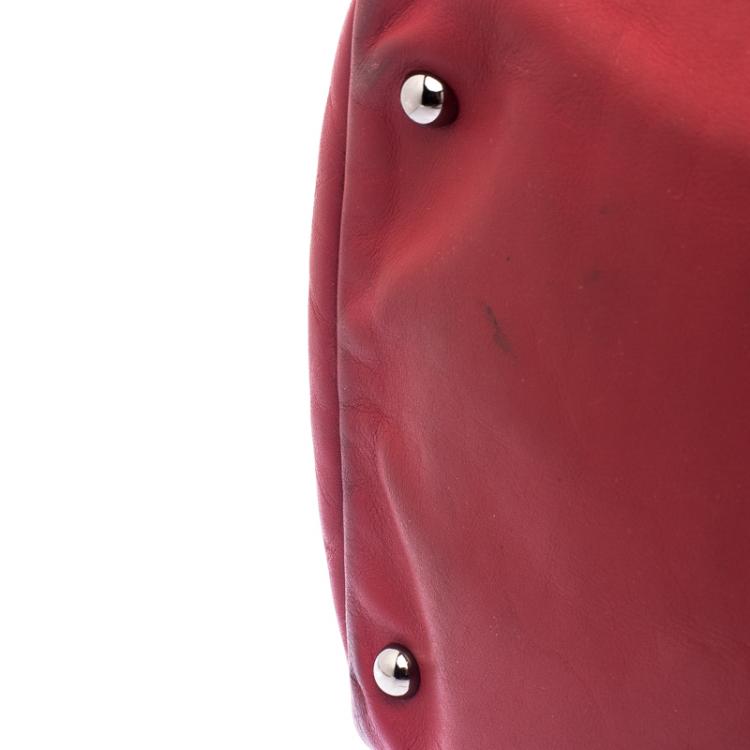 Pre Owned Longchamp Red Embossed Leather Travel Satchel