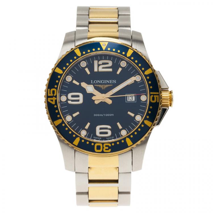 Pre Owned Longines Blue Stainless Steel Hydroconquest Men's Wristwatch 39MM