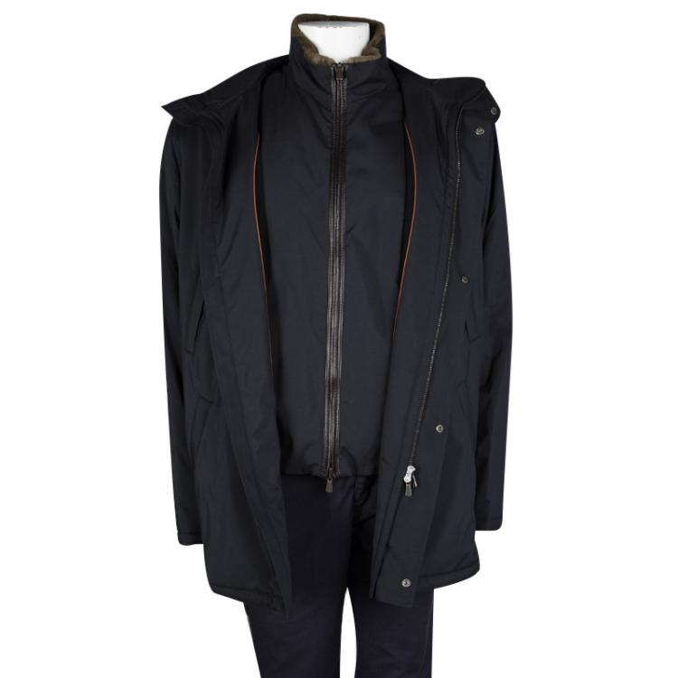 Pre Owned Loro Piana Black Storm System Jacket and Nutria Fur Vest Set 3XL