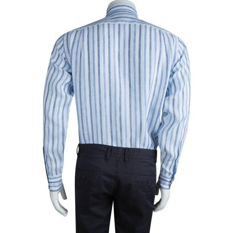 Pre Owned Loro Piana Blue Striped Linen Long Sleeve Button Front Shirt S