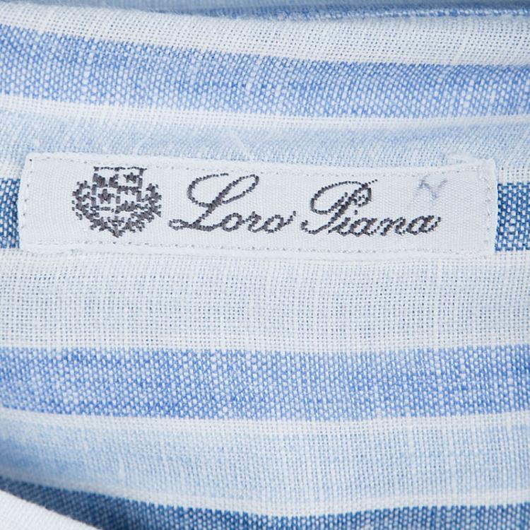 Pre Owned Loro Piana Blue Striped Linen Long Sleeve Button Front Shirt S