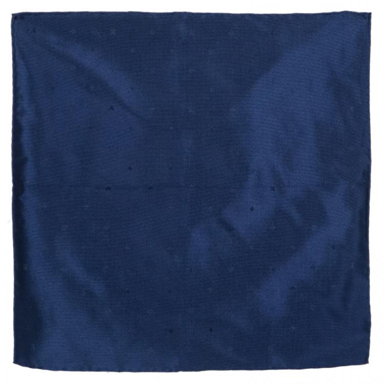 Pre Owned Louis Vuitton Navy Blue Silk Monogram Pocket Square