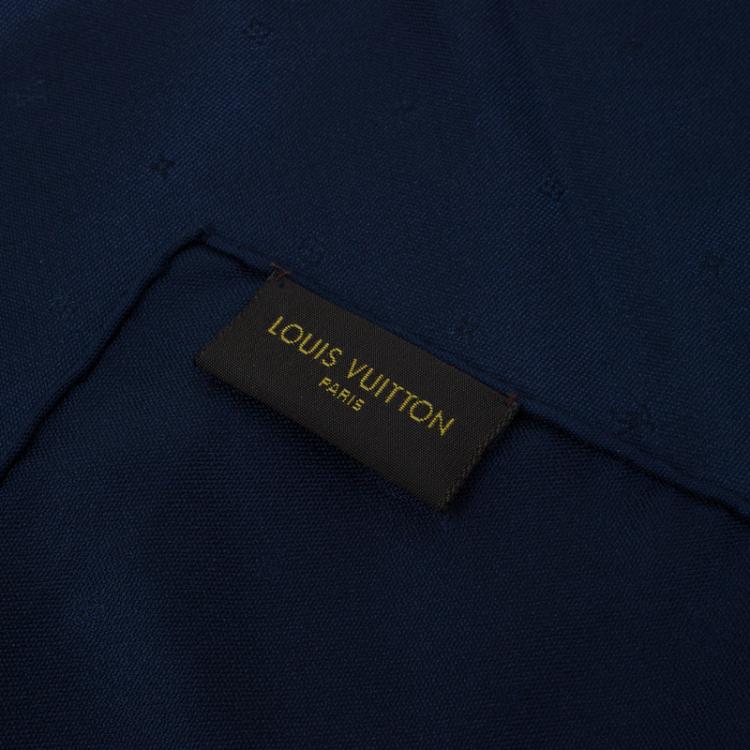 Pre Owned Louis Vuitton Navy Blue Silk Monogram Pocket Square