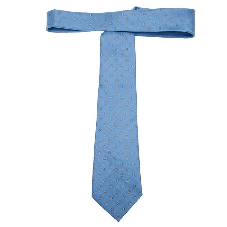 Pre Owned Louis Vuitton Blue Ciel Monogram Clover Tie
