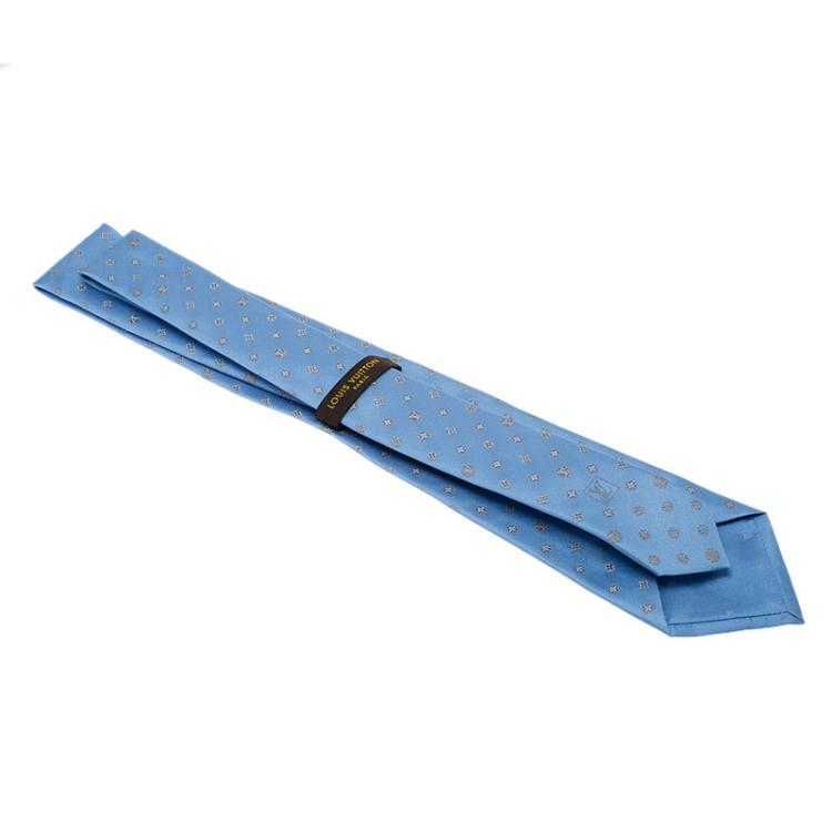 Pre Owned Louis Vuitton Blue Ciel Monogram Clover Tie