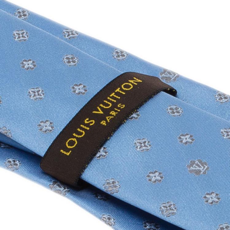 Pre Owned Louis Vuitton Blue Ciel Monogram Clover Tie