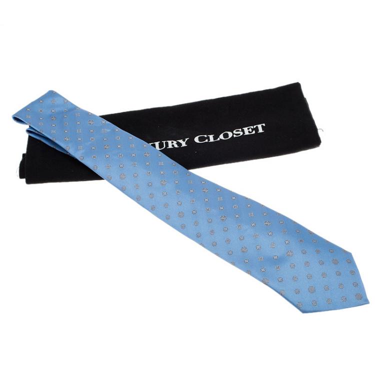 Pre Owned Louis Vuitton Blue Ciel Monogram Clover Tie