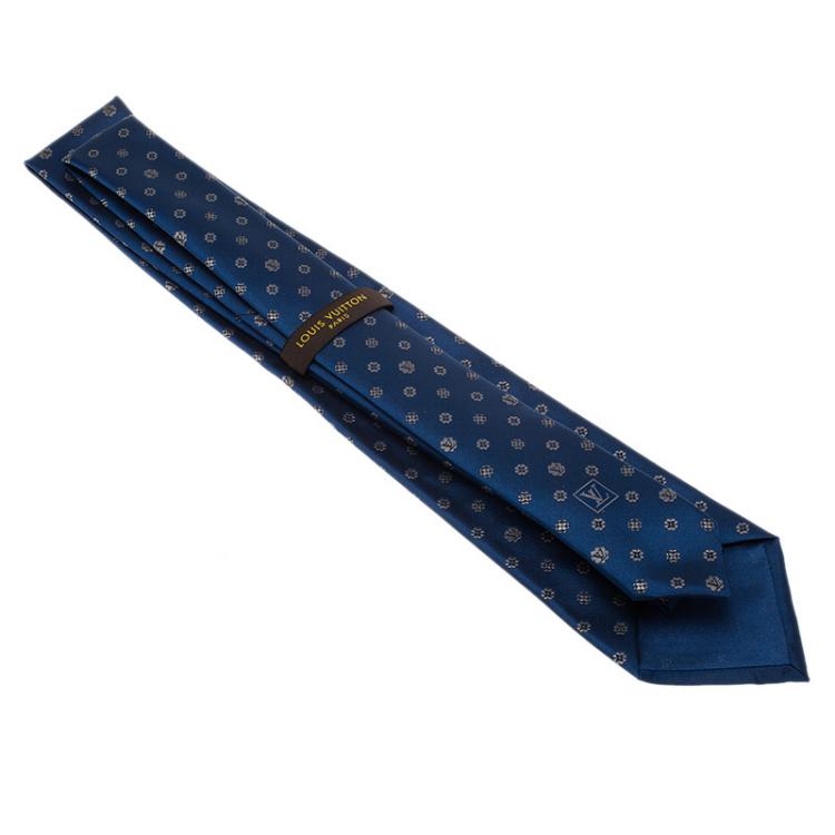 Pre Owned Louis Vuitton Navy Blue Monogram Clover Silk Tie