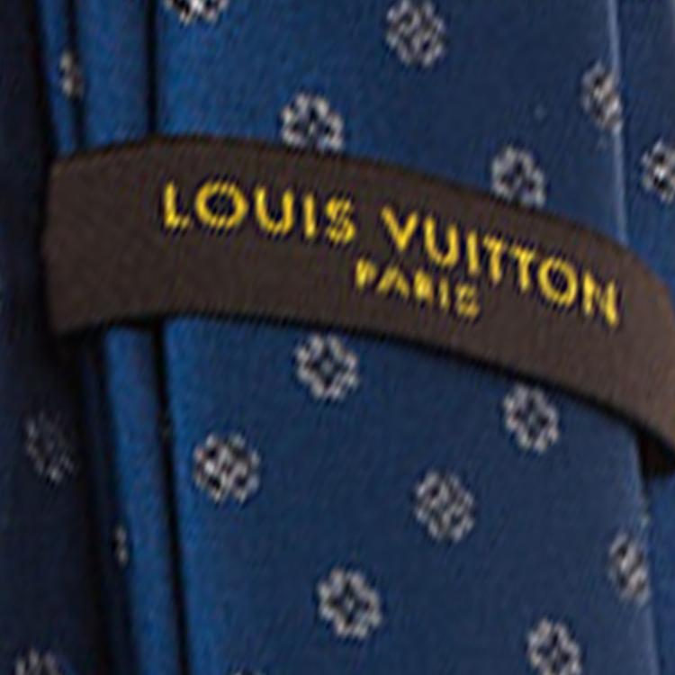 Pre Owned Louis Vuitton Navy Blue Monogram Clover Silk Tie