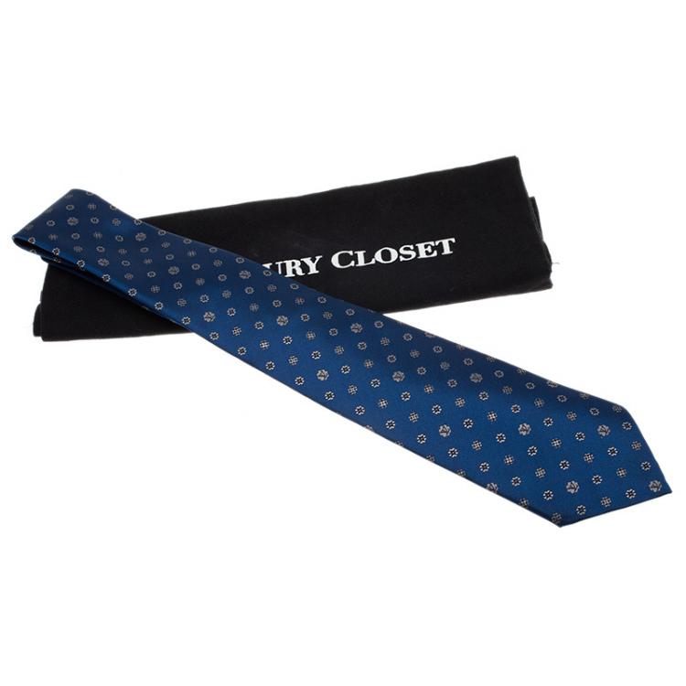 Pre Owned Louis Vuitton Navy Blue Monogram Clover Silk Tie