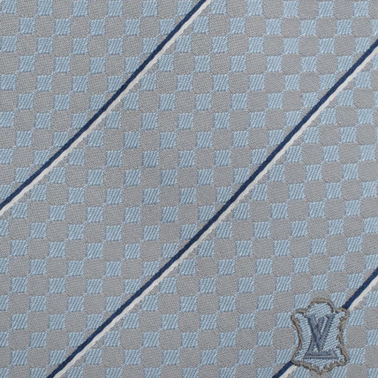 Louis Vuitton Stripe LV Tie Men Blue 100% Silk Authentic Paris