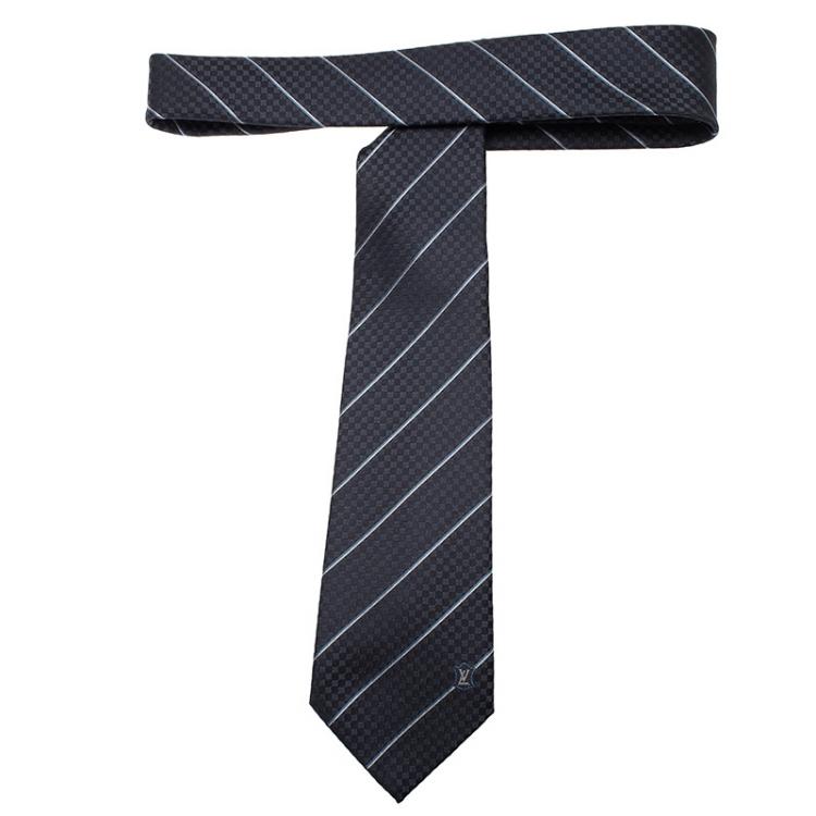 Pre Owned Louis Vuitton Charcoal Grey Silk Ecu Tie
