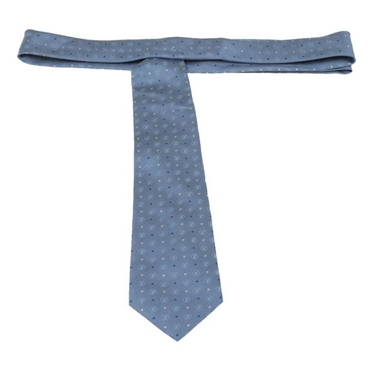 Pre Owned Louis Vuitton Grey Silk LV Circle Dots Tie