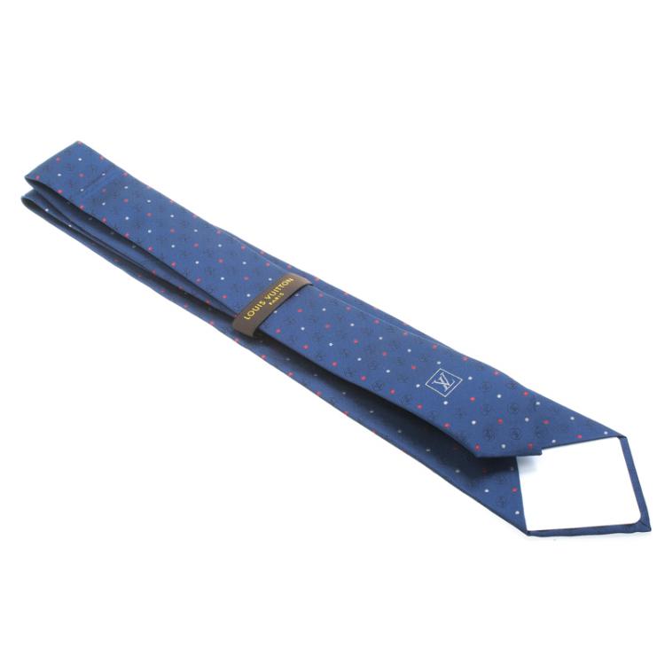 Pre Owned Louis Vuitton Navy Blue Silk LV Circle Dots Tie