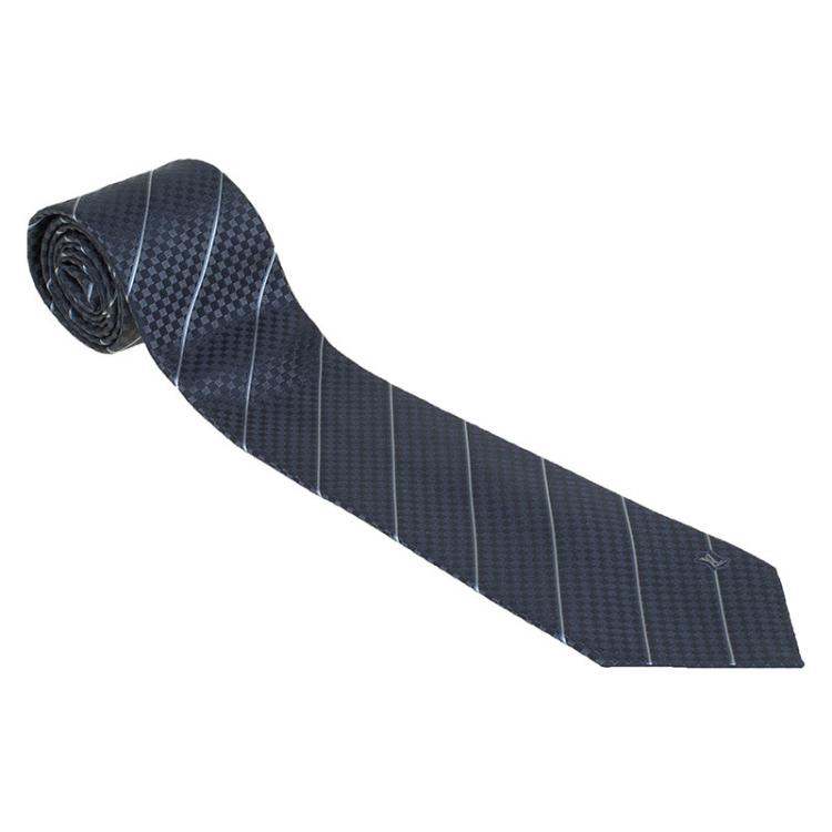 Louis Vuitton - Authenticated Tie - Silk Anthracite Striped for Men, Never Worn, with Tag