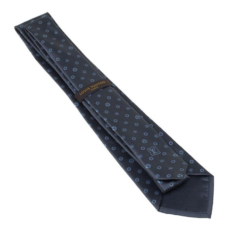 Pre Owned Louis Vuitton Grey Monogram Clover Silk Tie