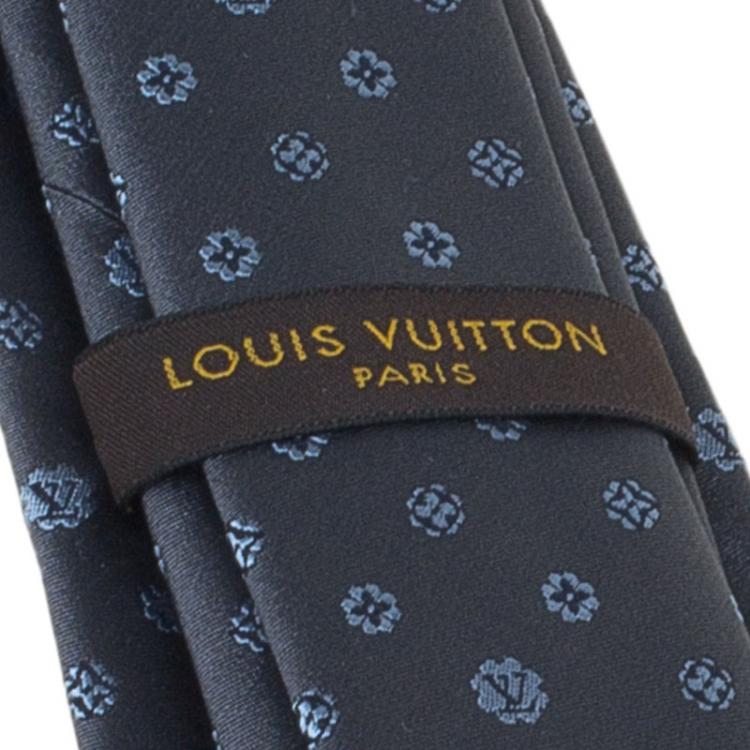Pre Owned Louis Vuitton Grey Monogram Clover Silk Tie
