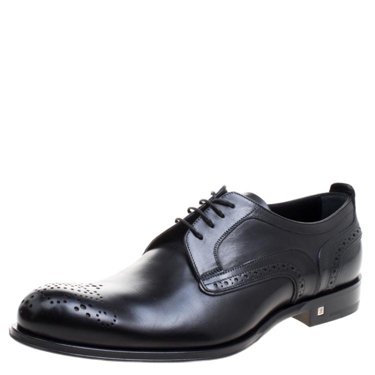 Pre Owned Louis Vuitton Black Brogue Leather Trading Lace Up Derby Size 42.5