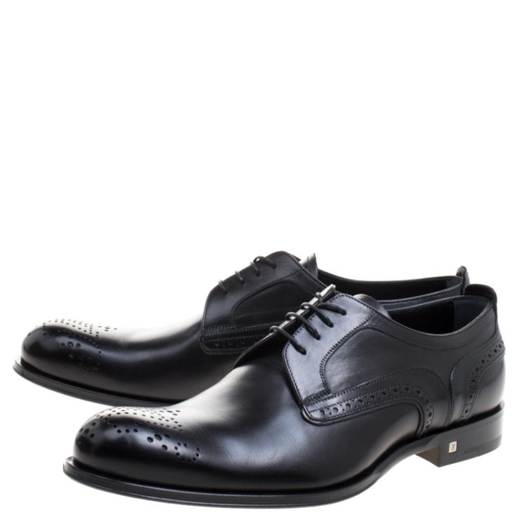 Pre Owned Louis Vuitton Black Brogue Leather Trading Lace Up Derby Size 42.5