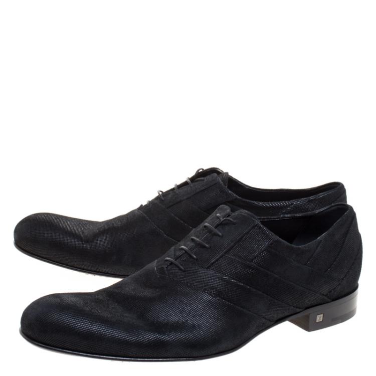 Pre Owned Louis Vuitton Black Suede Lace Up Oxfords Size 44