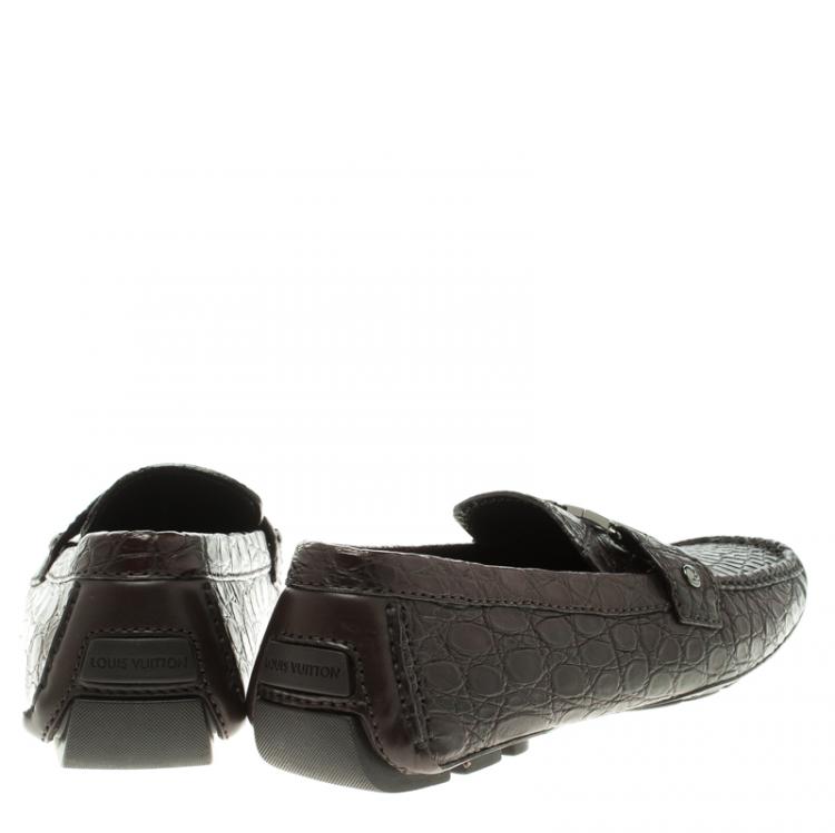 Pre Owned Louis Vuitton Brown Alligator Leather Monte Carlo Moccasins Size 41.5