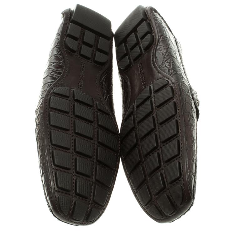 Pre Owned Louis Vuitton Brown Alligator Leather Monte Carlo Moccasins Size 41.5