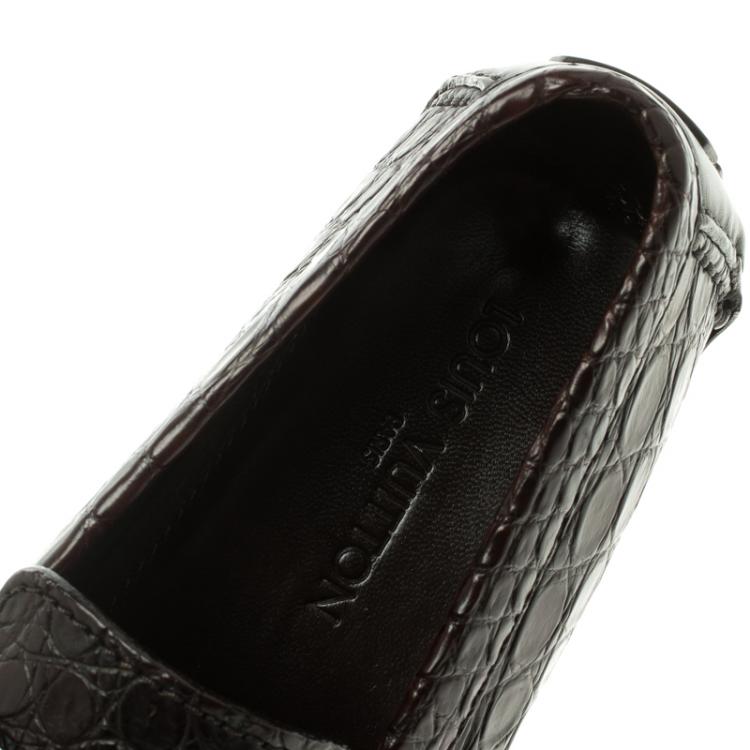 Pre Owned Louis Vuitton Brown Alligator Leather Monte Carlo Moccasins Size 41.5