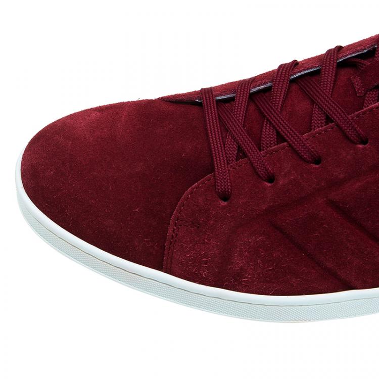 Pre Owned Louis Vuitton Red Suede Logo Lace Up Sneakers Size 43.5