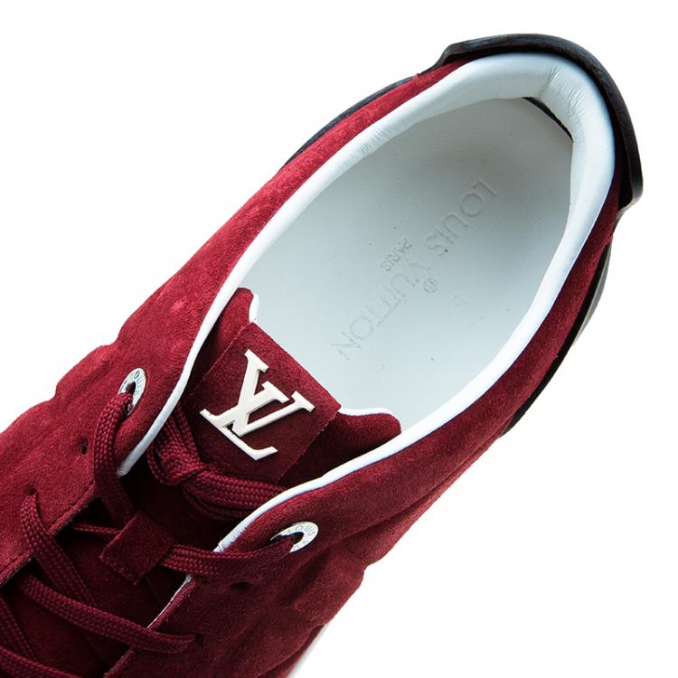 Pre Owned Louis Vuitton Red Suede Logo Lace Up Sneakers Size 43.5