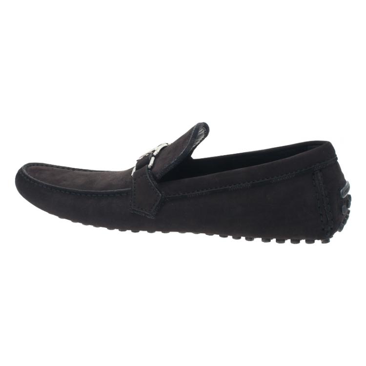 Pre Owned Louis Vuitton Brown Nubuck Hockenheim Loafers Size 46