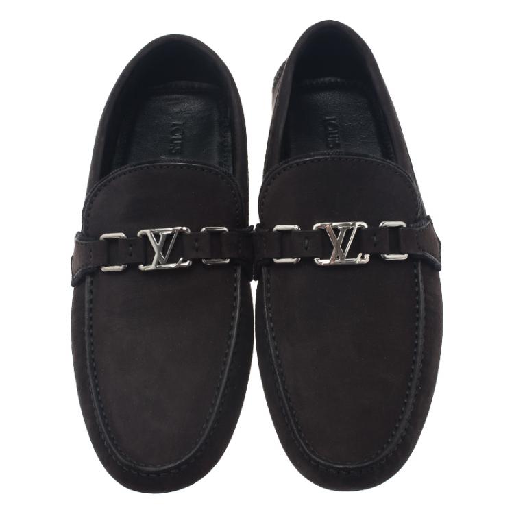 Pre Owned Louis Vuitton Brown Nubuck Hockenheim Loafers Size 46